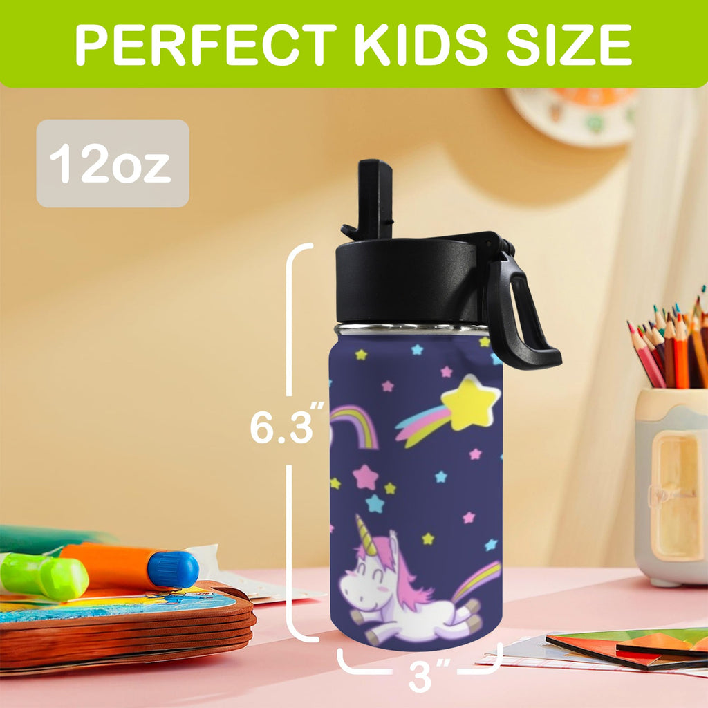 Rainbow Unicorn 12oz Kids Water Bottle with Straw Lid