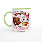 Personalised - You're The Brownie To My Ice Cream, Valentine - White 11oz Ceramic Mug with Colour Inside Ceramic Green Personalised 11oz Mug
