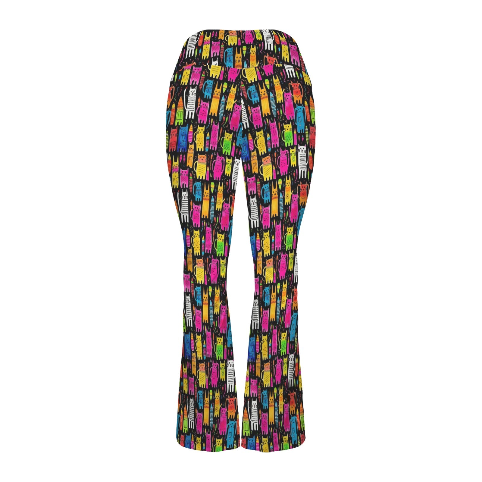 Colourful Cats High Waist Crossover Tummy Control Flare Leggings High Waist Flare Leggings animal Printed Offshore