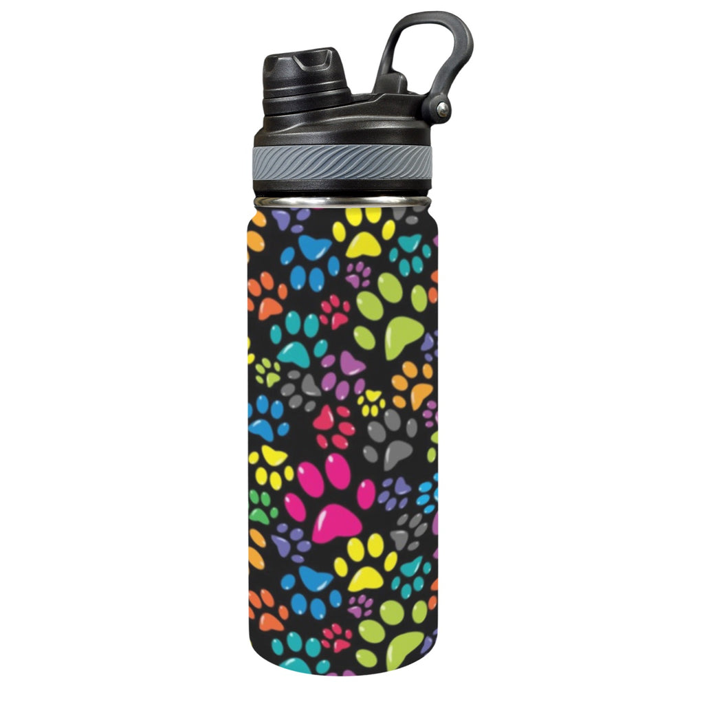 Bright Paw Prints - Insulated Water Bottle with Dual-Use Lid (18oz) One Size Insulated Water Bottle with Dual-Use Lid (18oz) animal Printed Offshore
