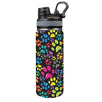 Bright Paw Prints - Insulated Water Bottle with Dual-Use Lid (18oz) One Size Insulated Water Bottle with Dual-Use Lid (18oz) animal Printed Offshore