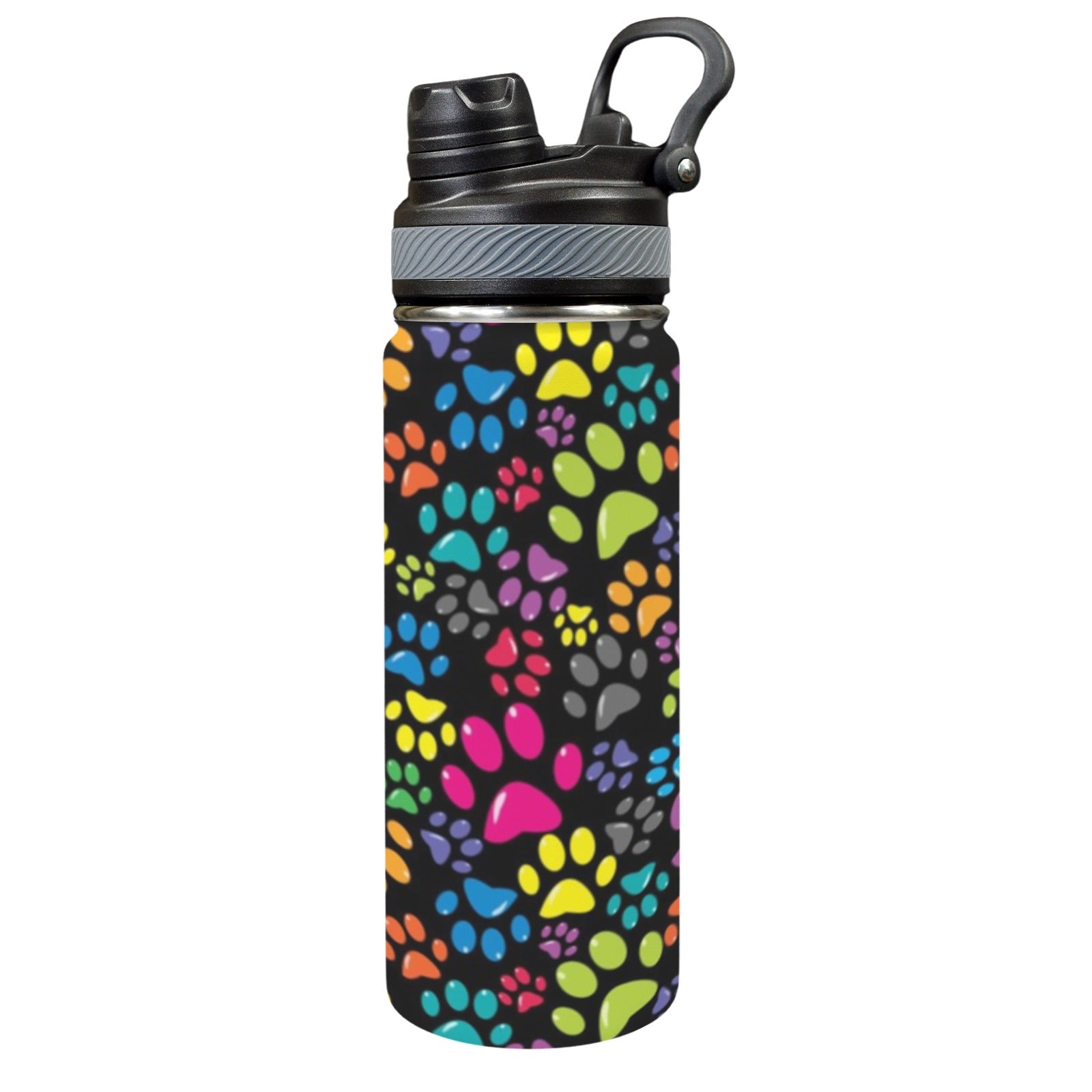 Bright Paw Prints - Insulated Water Bottle with Dual-Use Lid (18oz) One Size Insulated Water Bottle with Dual-Use Lid (18oz) animal Printed Offshore