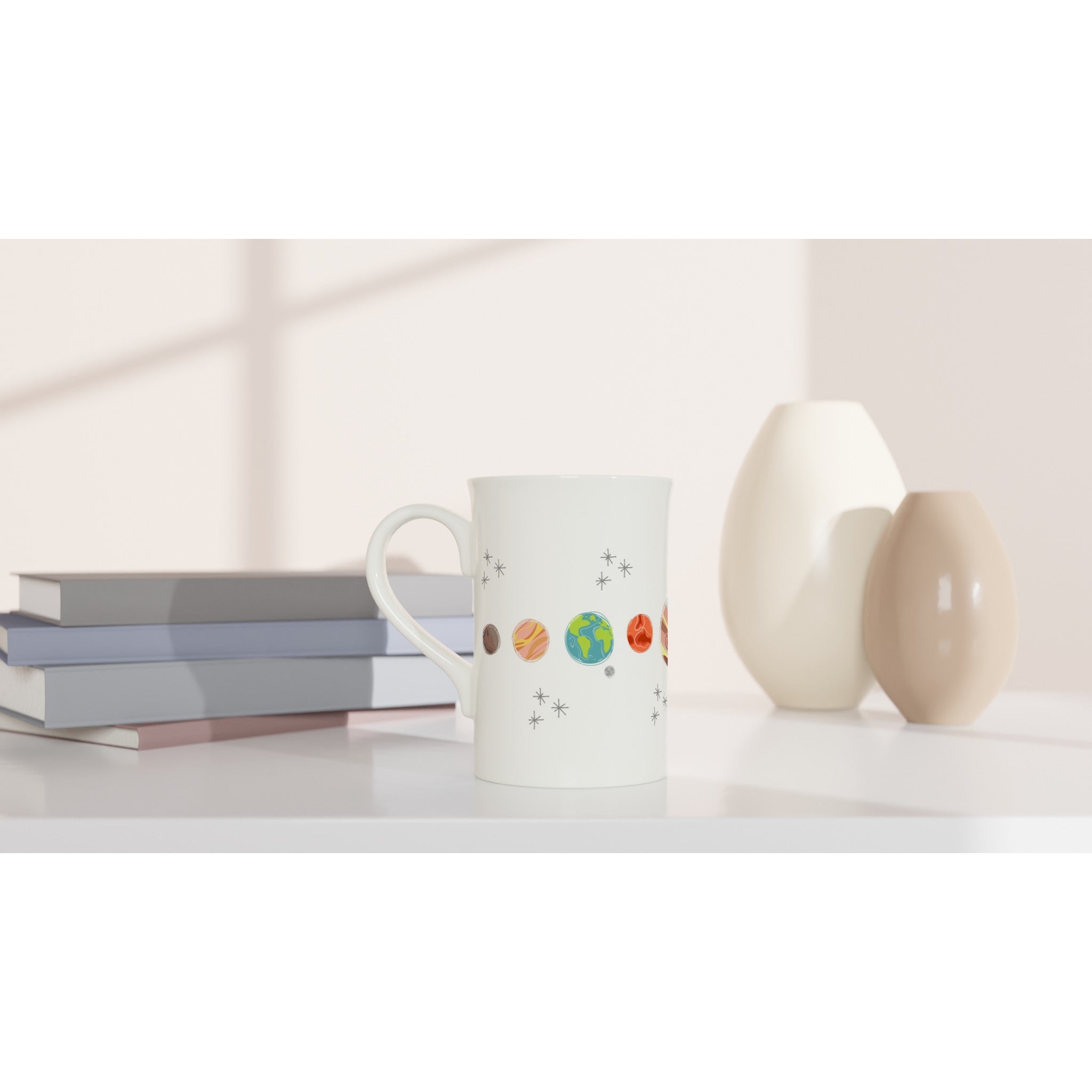 Solar System Planets - White 10oz Porcelain Slim Mug Porcelain Mug Globally Fulfilled Space