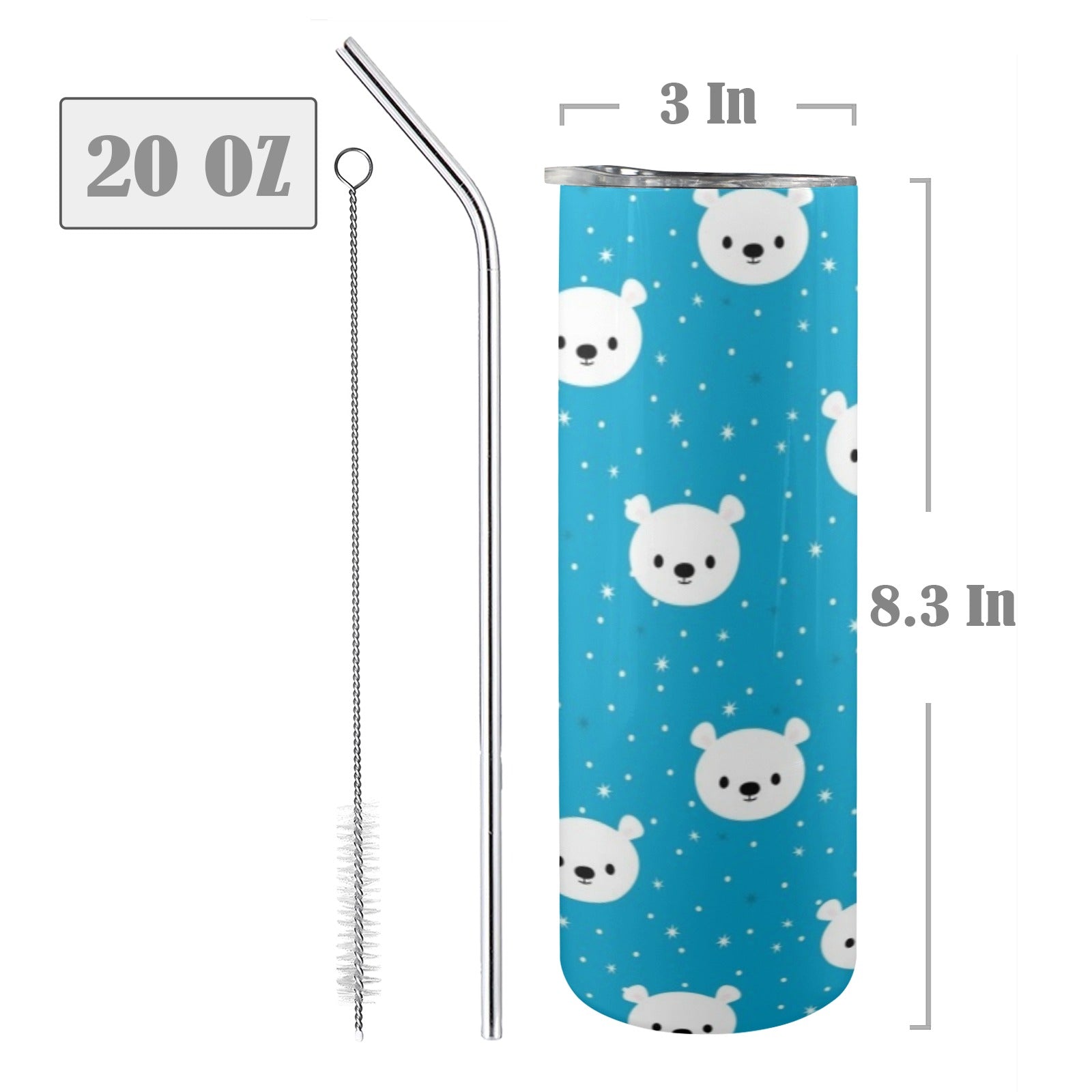 Bears On Blue - 20oz Tall Skinny Tumbler with Lid and Straw