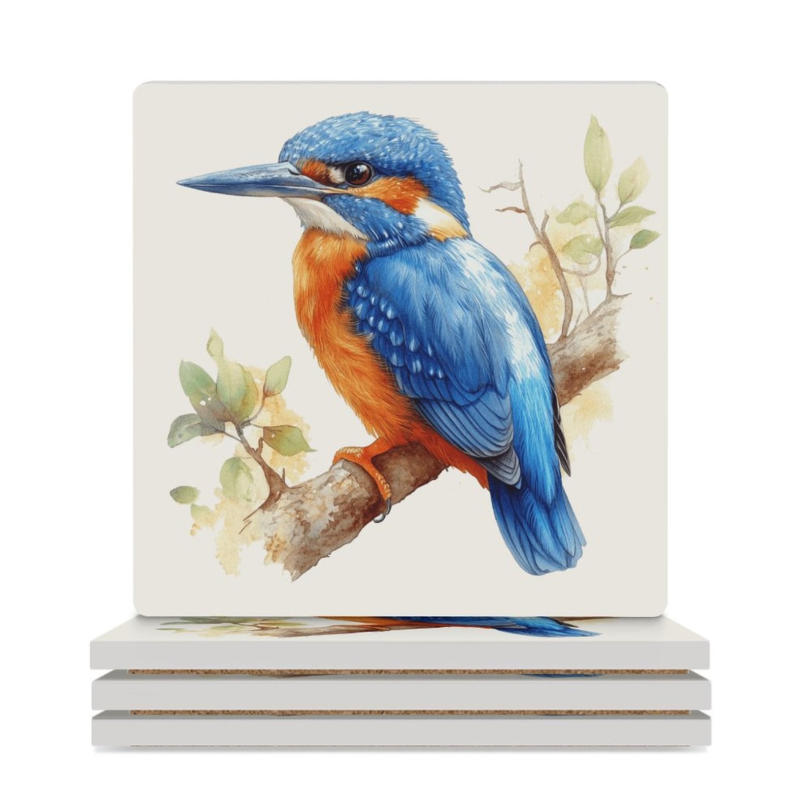Kingfisher - Ceramic Coasters (Square) white Ceramic Coasters animal Printed Offshore