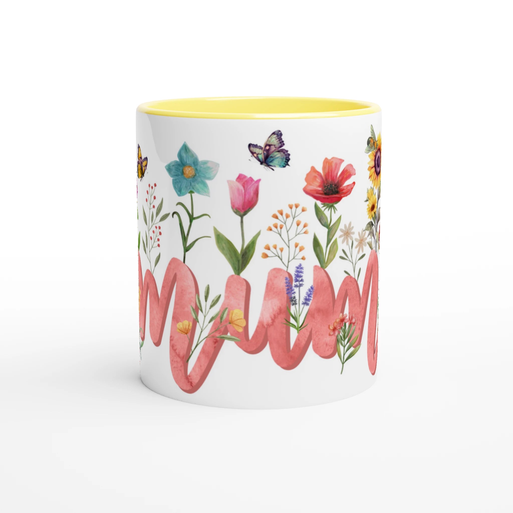 Personalised - Mum With Flowers And Butterflies - 11oz Ceramic Mug Personalised 11oz Mug Globally Fulfilled Mum