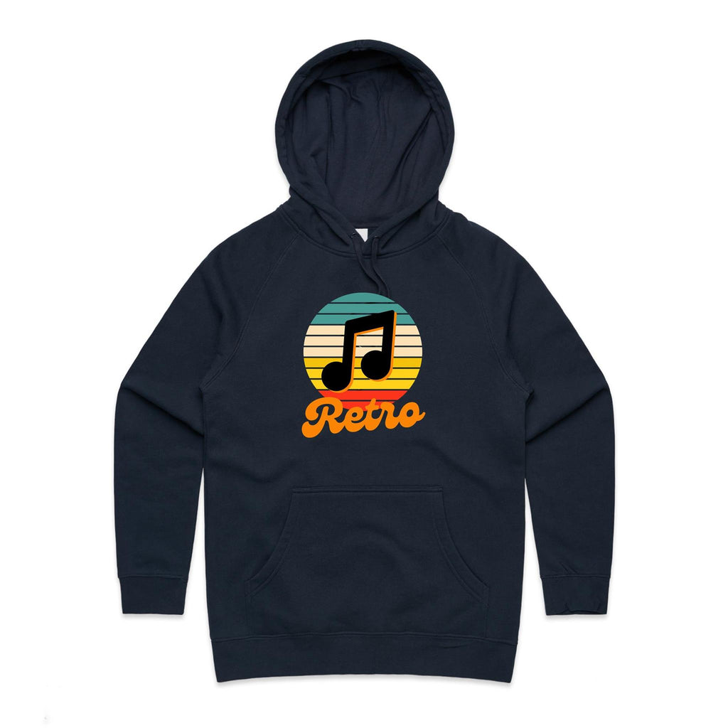 Retro Music - Womens Hoodie Navy Womens Hoodie Music Printed In Australia Retro