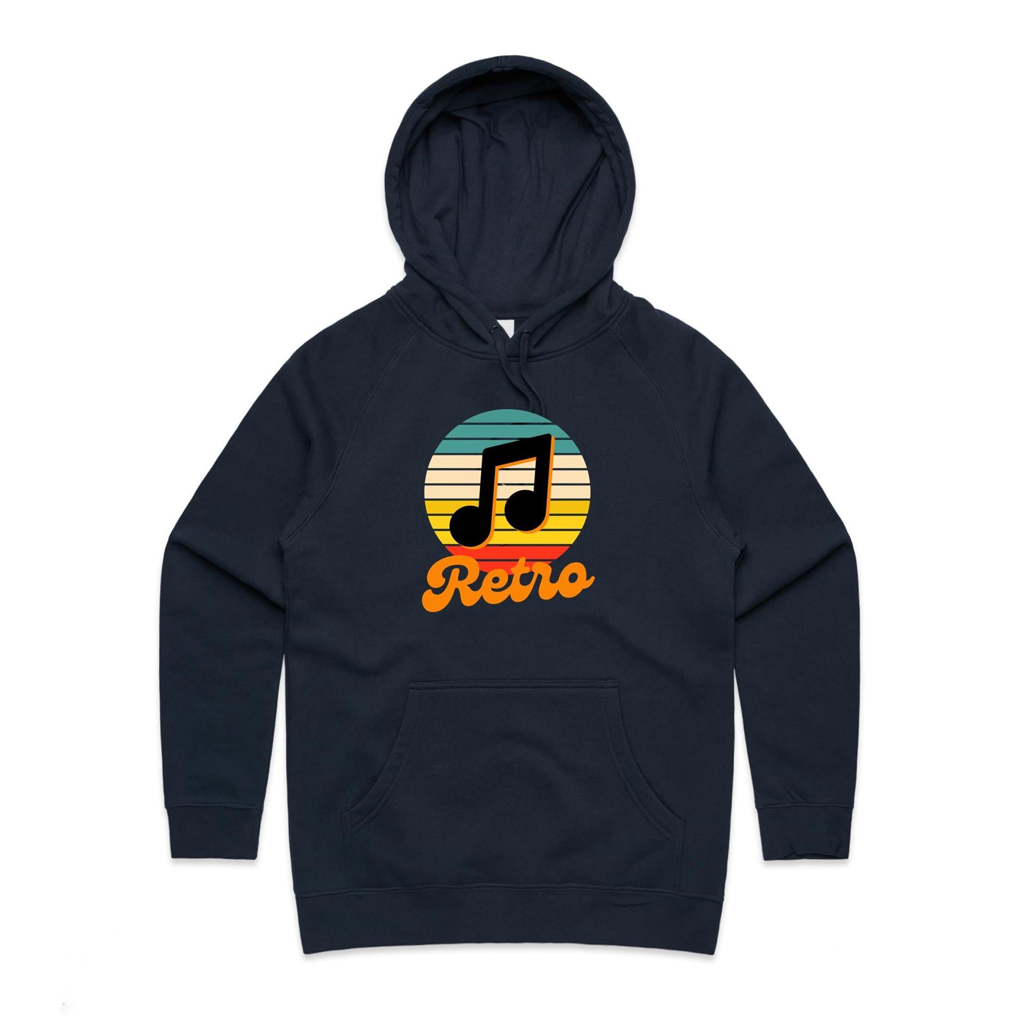 Retro Music - Womens Hoodie Navy Womens Hoodie Music Printed In Australia Retro
