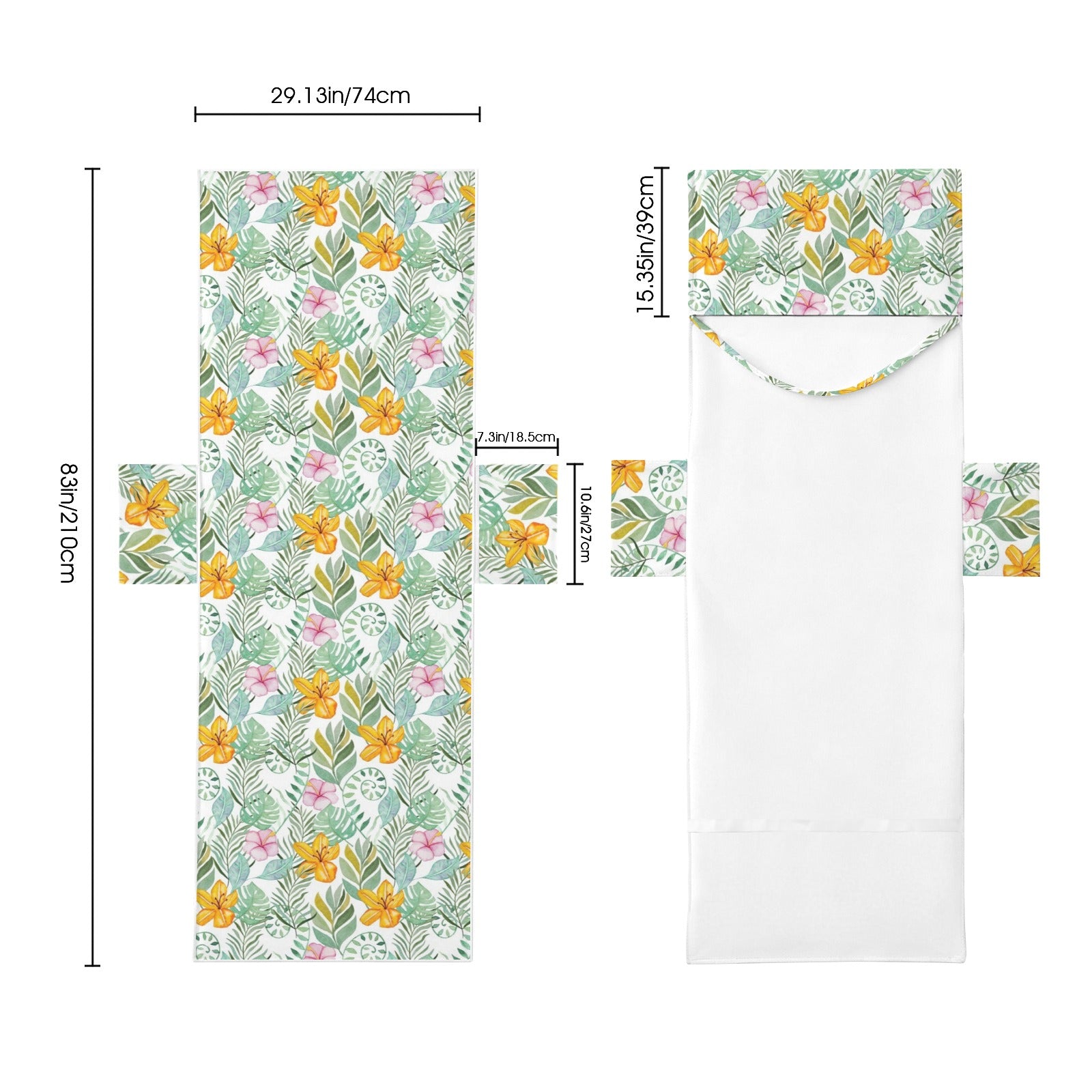 Tropical Flowers And Leaves Beach Chair Towel Cover with Side Pockets