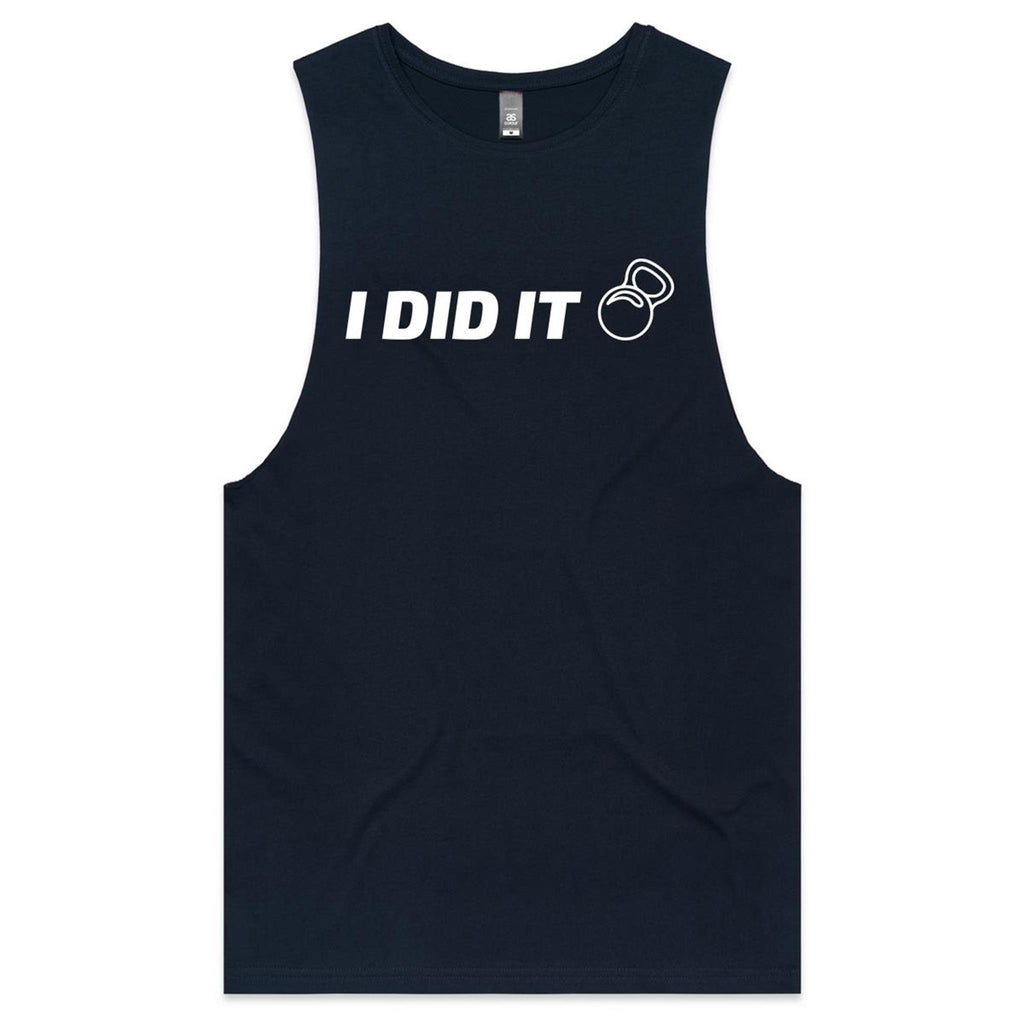 I Did It - Tank Top Tee Navy Drop Arm Tank Top Fitness Printed In Australia