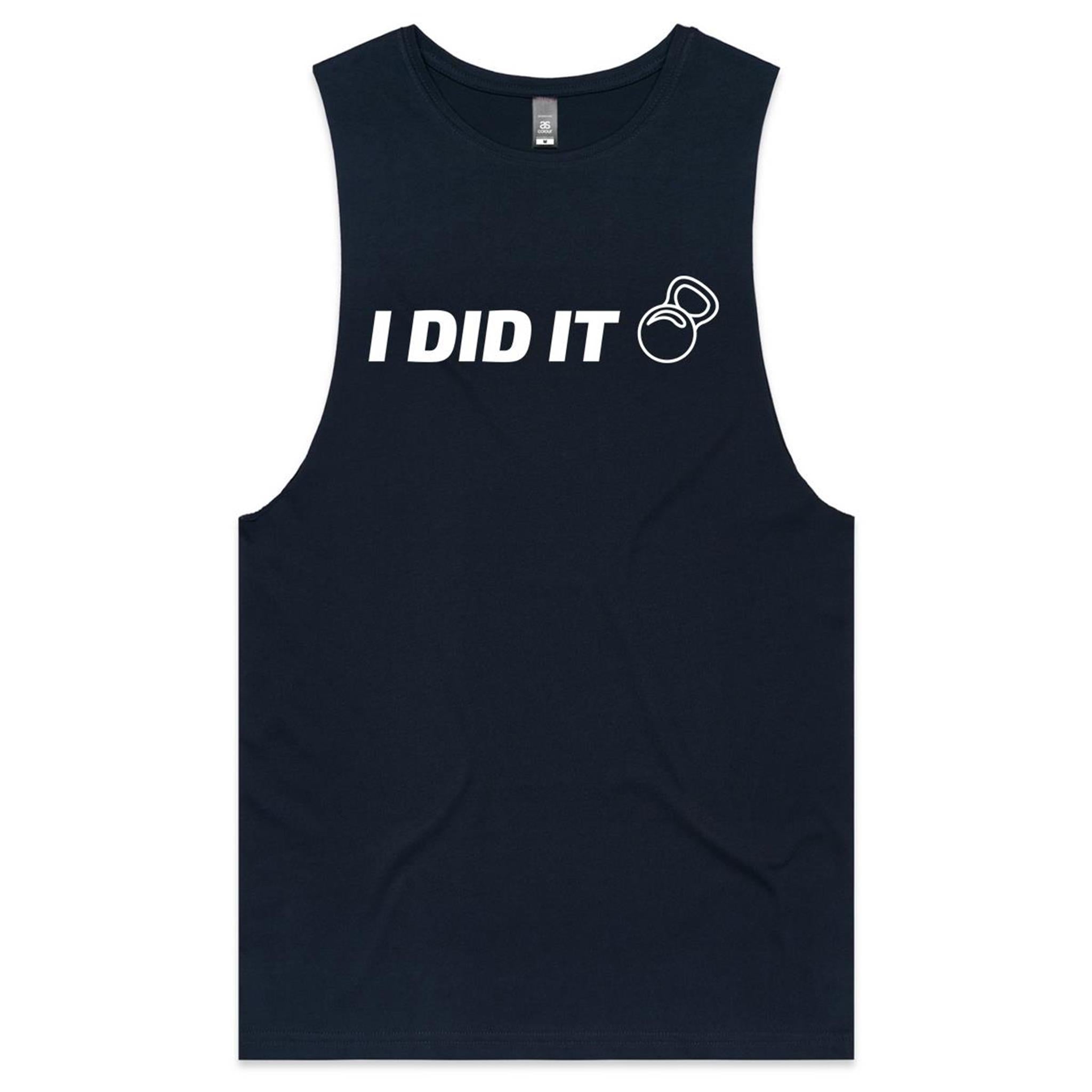 I Did It - Tank Top Tee Navy Drop Arm Tank Top Fitness Printed In Australia