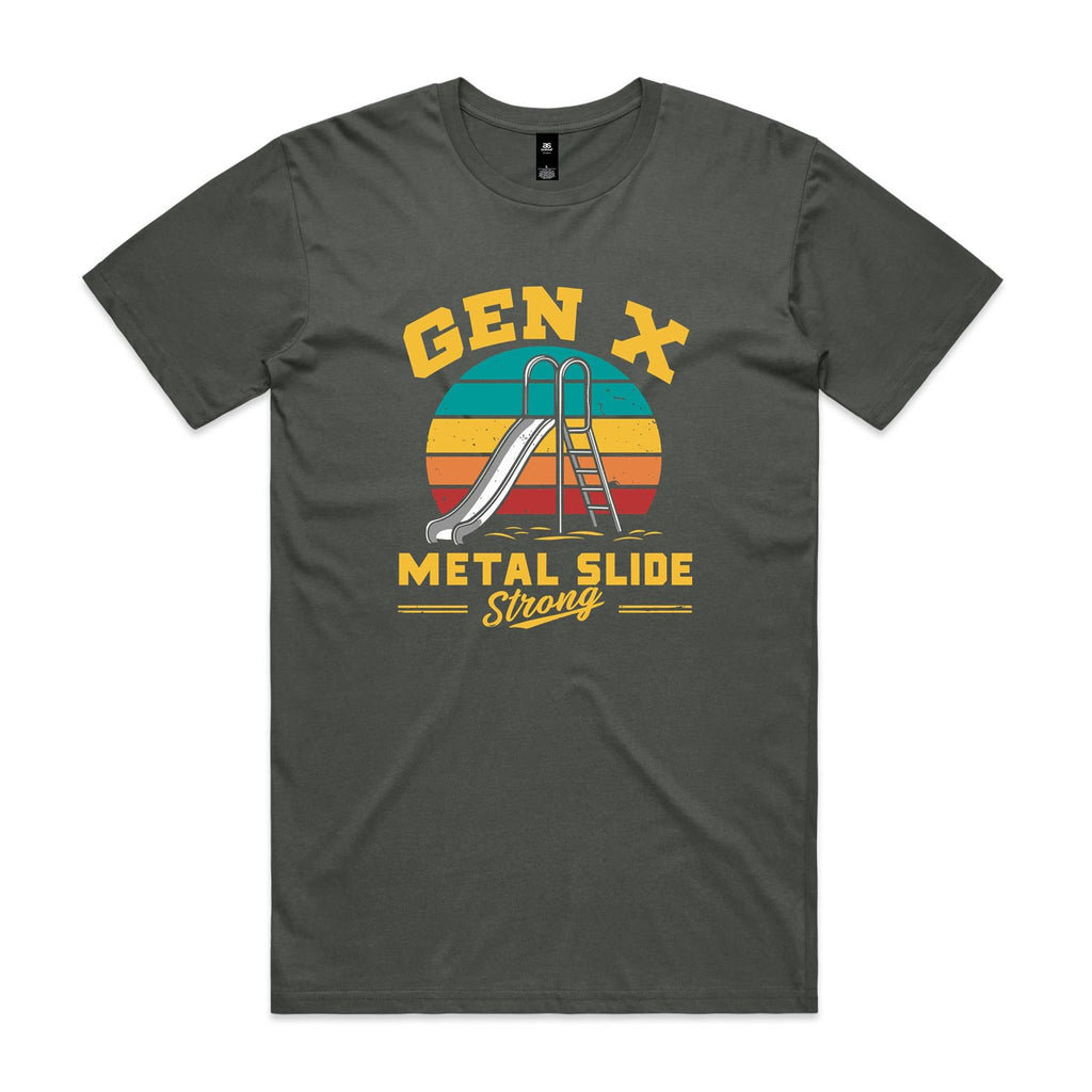 Gen X, Metal Slide Strong Men's AS Colour T-shirt Charcoal Mens T-shirt Printed In Australia