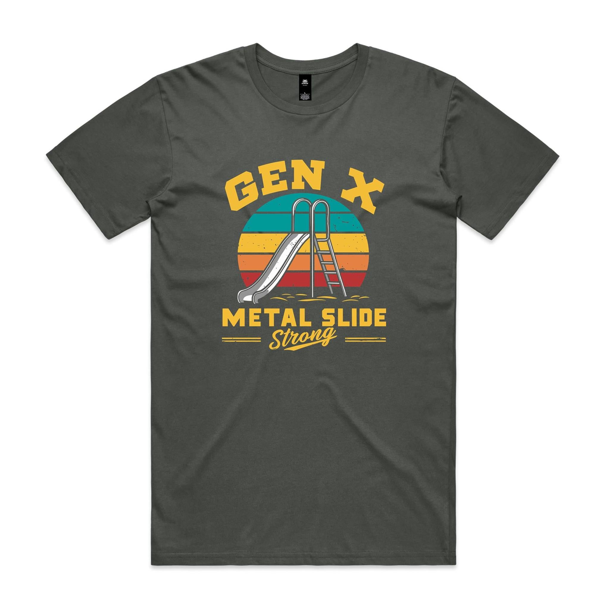 Gen X, Metal Slide Strong - Mens T-shirt Charcoal Mens T-shirt Printed In Australia