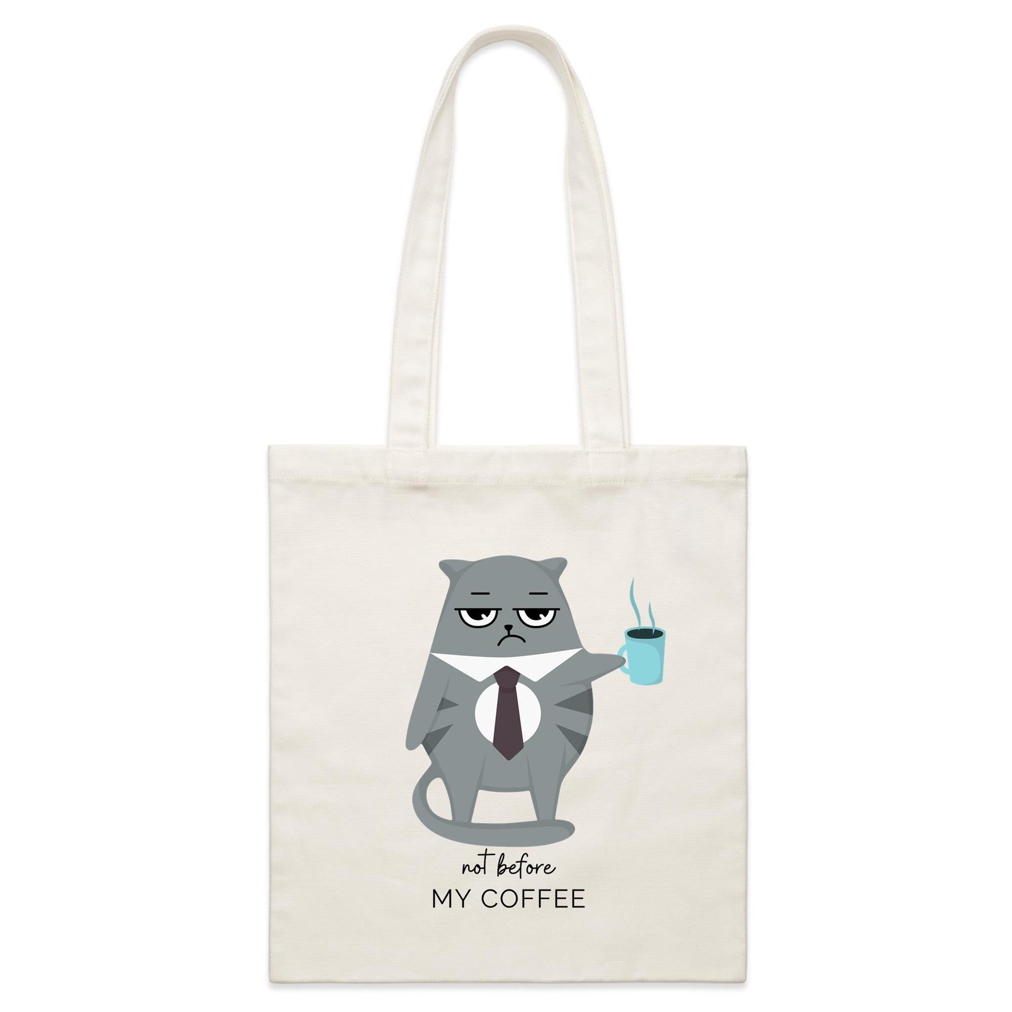 Cranky Cat, Not Before My Coffee - Parcel Canvas Tote Bag Default Title Small Tote Bag animal Coffee Printed In Australia