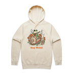 Stay Weird, Guitar Playing Frog On A Snail Men's AS Colour Hoodie Ecru Mens Hoodie animal Music Printed In Australia