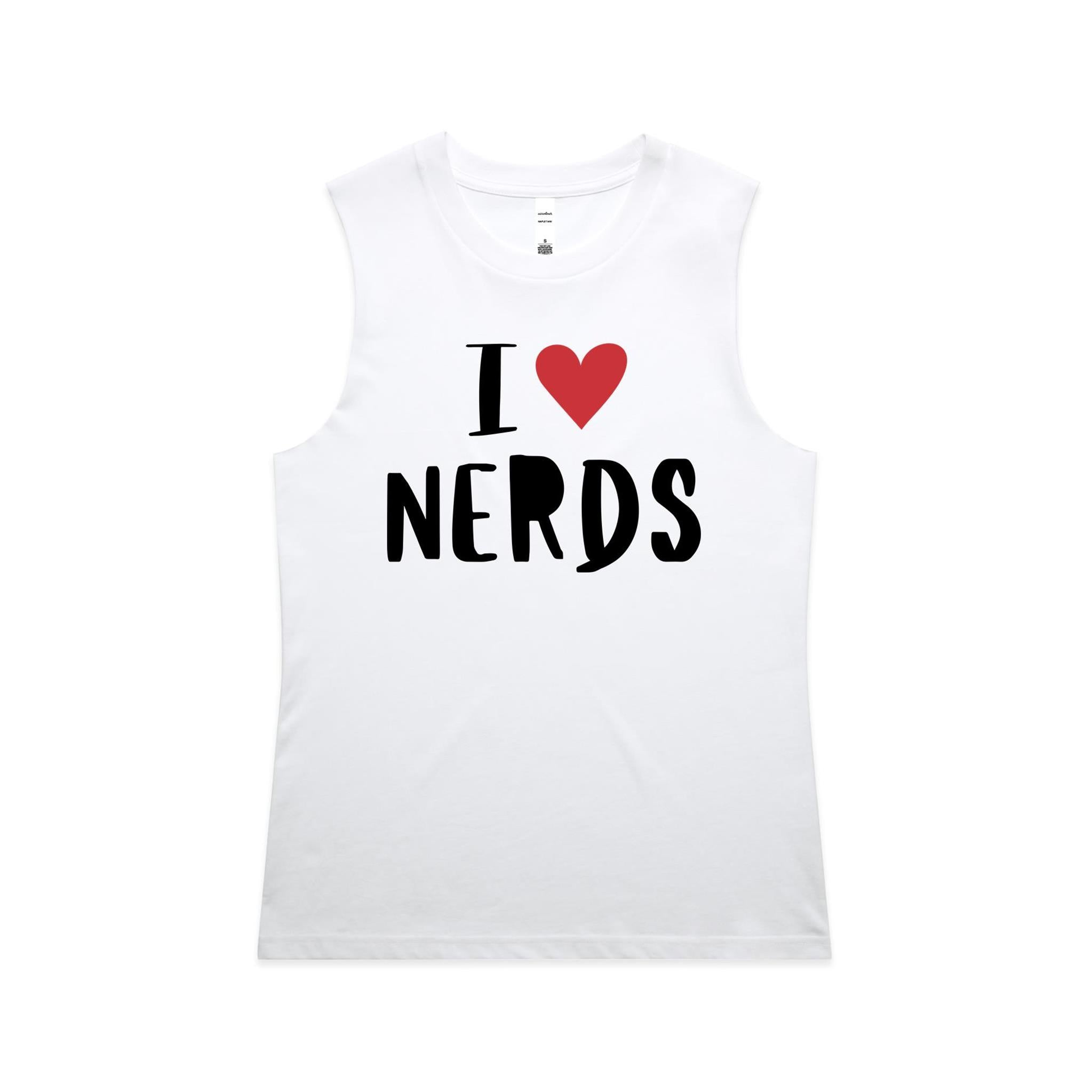 I Love Nerds, Red Heart - AS Colour Women's Maple Tank White Womens Maple Tank Top Love Printed In Australia