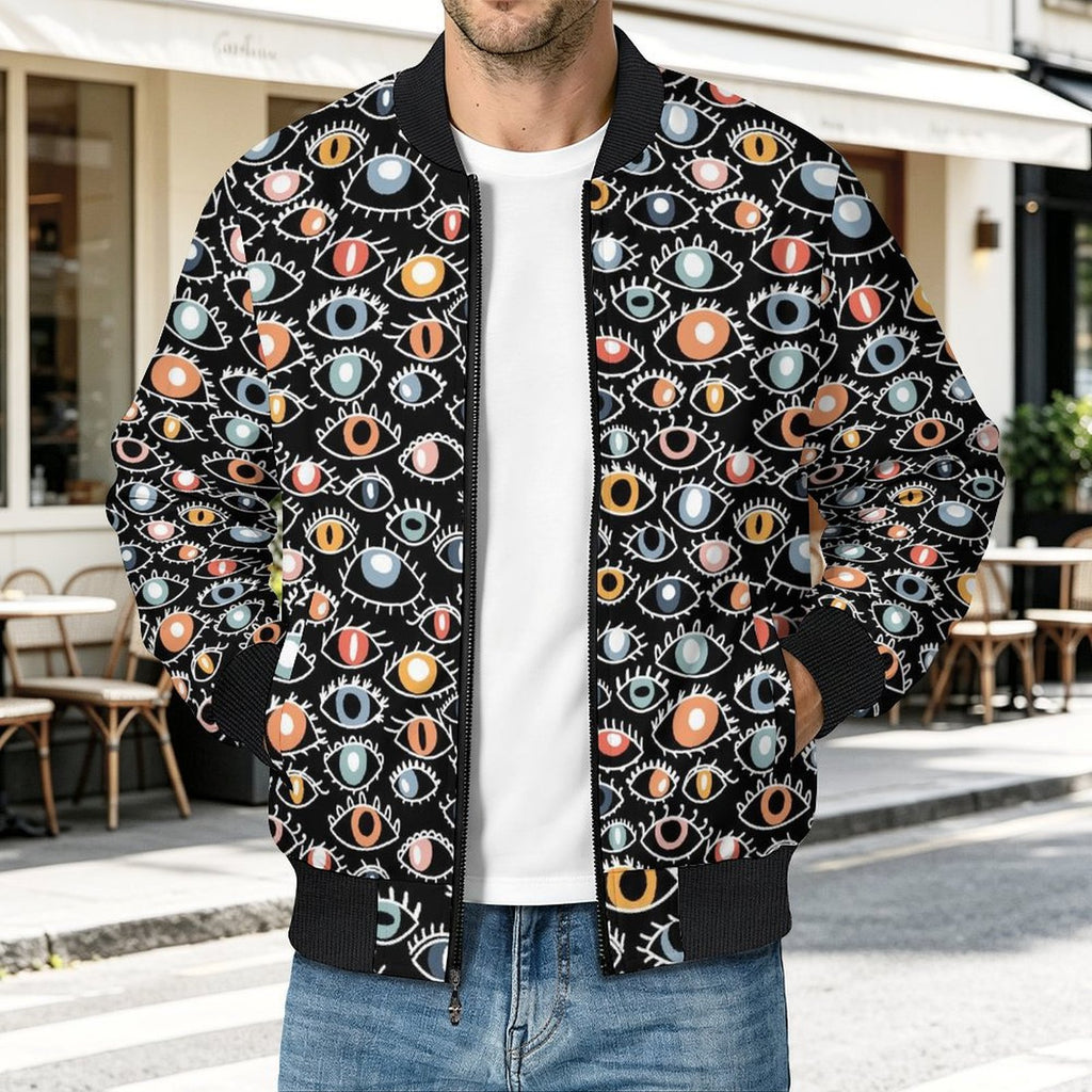 Eyes On Black Men's Casual Zip‑Up Bomber Jacket