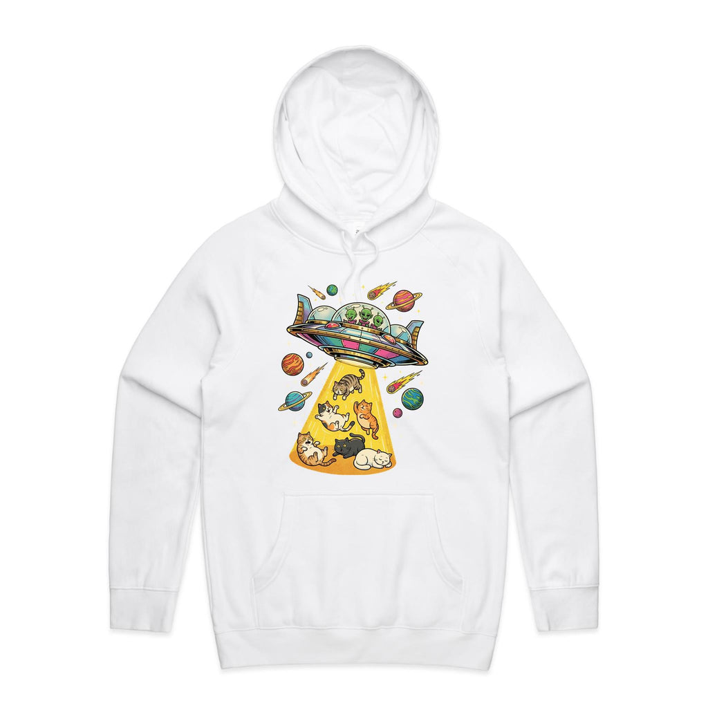 UFO Cat Abduction Men's AS Colour Hoodie White Mens Hoodie animal Printed In Australia Sci Fi