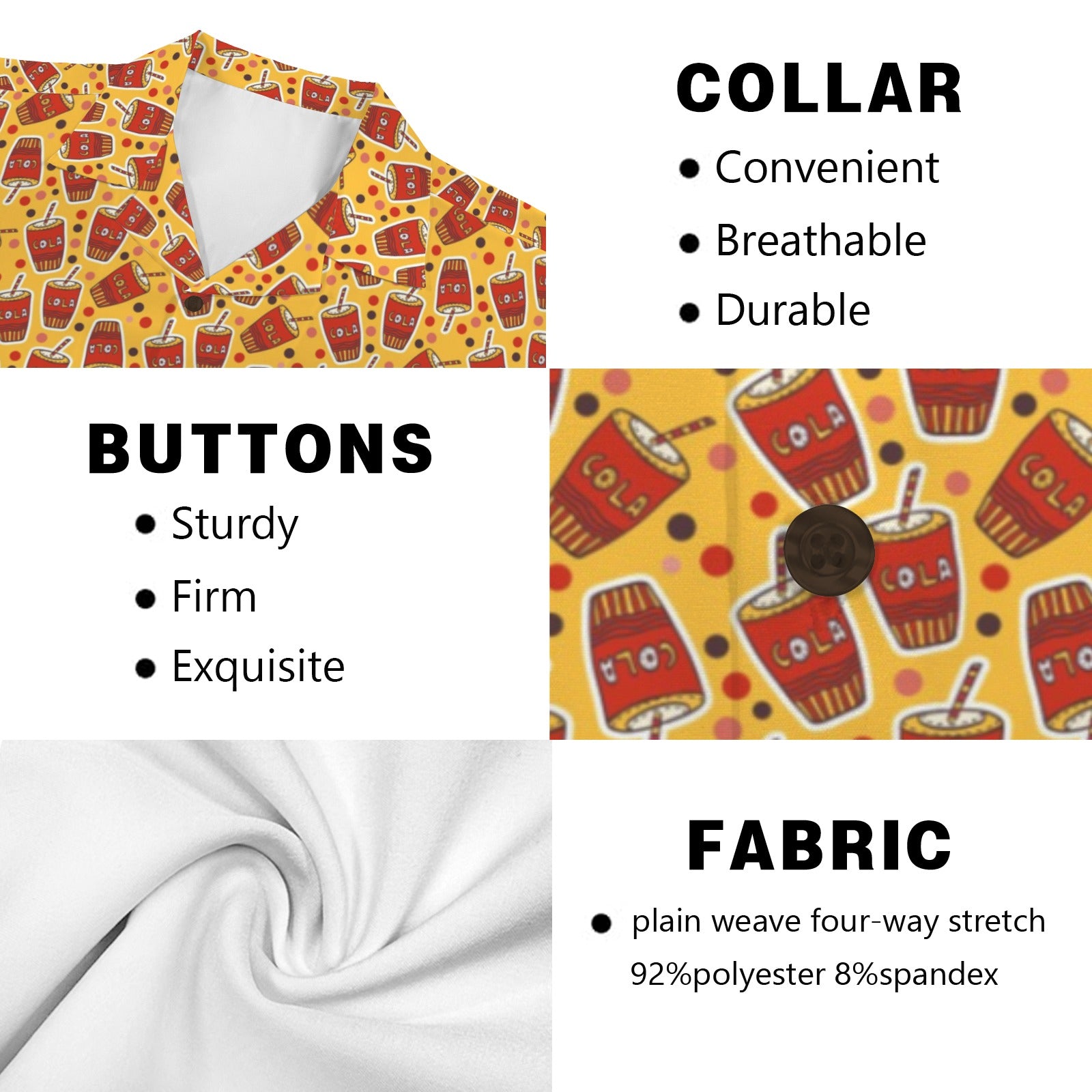 Cola Men's Short Sleeve Hawaiian Shirt Men's Hawaiian Shirt (New) Food Printed Offshore