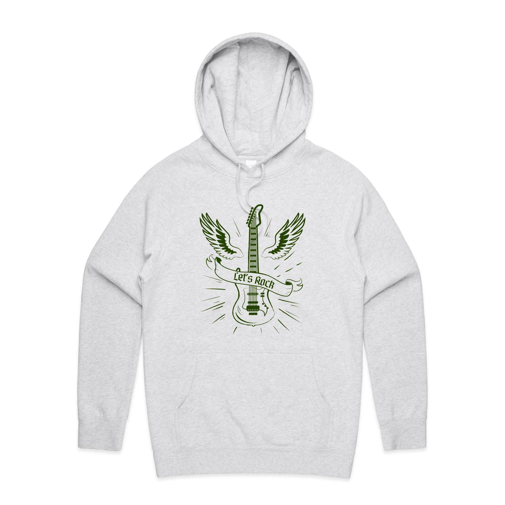 Guitar, Let's Rock - Mens Hoodie White Marle Mens Hoodie Music Printed In Australia