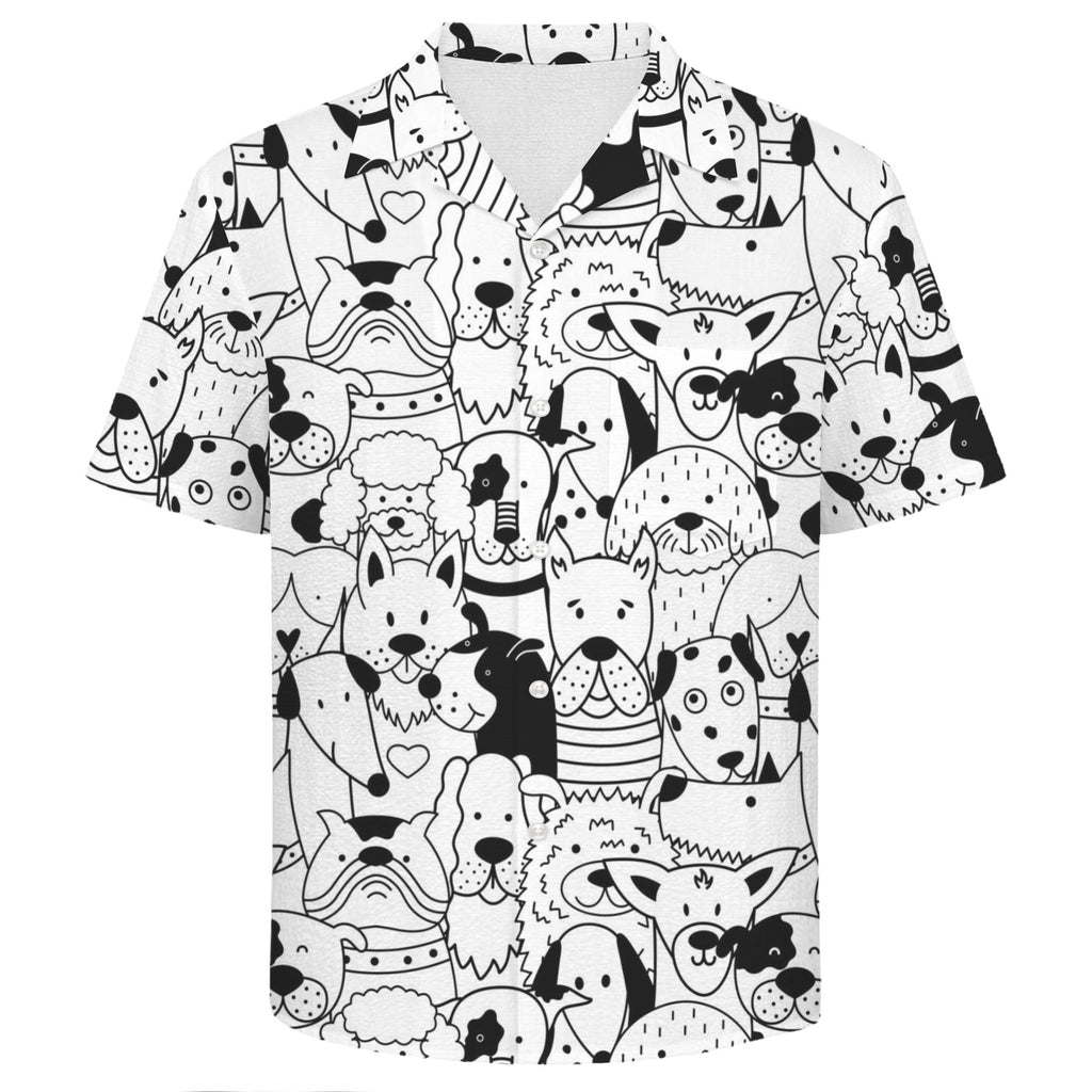 Black And White Dogs Men's Crinkle Hawaiian Shirt
