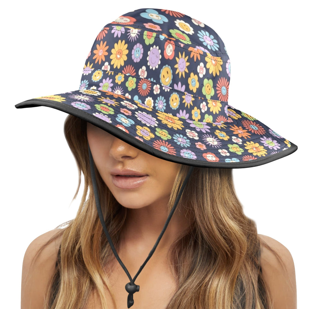 Groovy Flowers Wide Brim Bucket Hat Wide Brim Bucket Hat Plants Printed Offshore Retro