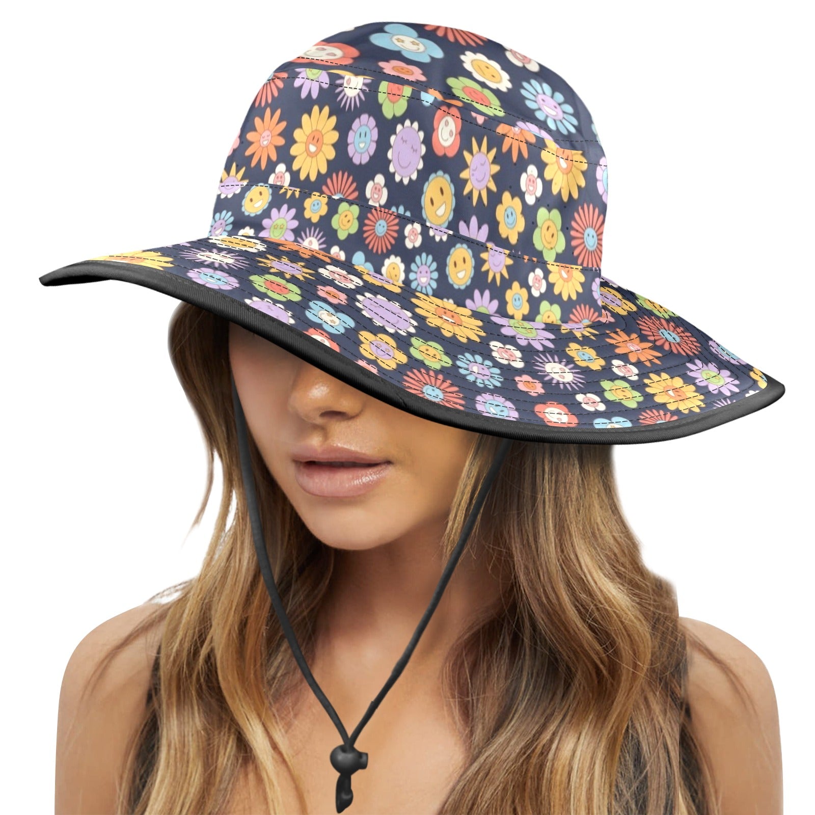 Groovy Flowers Wide Brim Bucket Hat Wide Brim Bucket Hat Plants Printed Offshore Retro