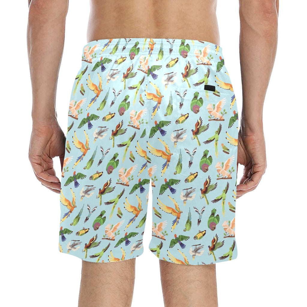 Parrots Men's Mid-Length Beach Shorts Men's Mid-Length Beach Shorts animal Birds Printed Offshore