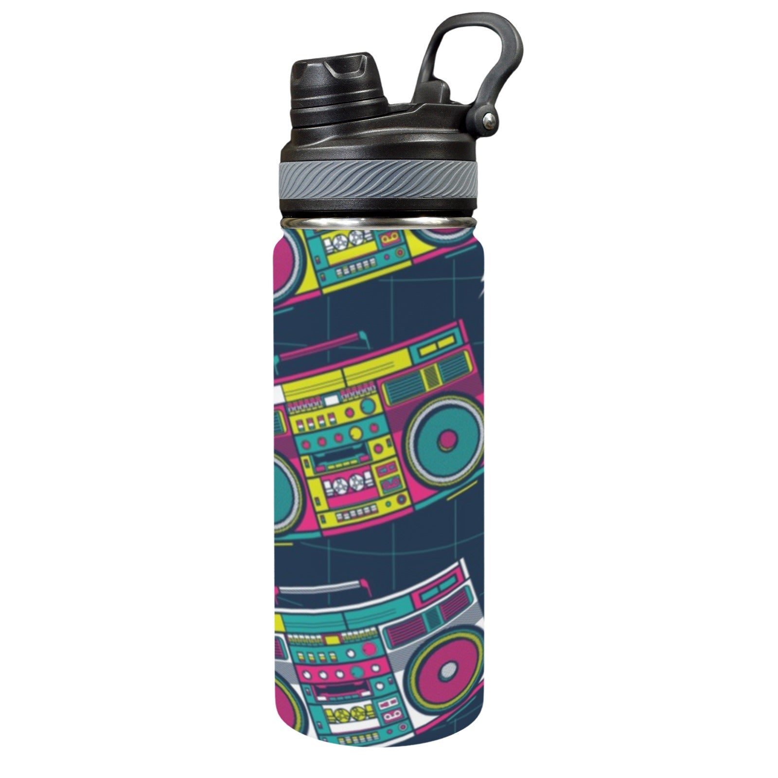 Boombox - Insulated Water Bottle with Dual-Use Lid (18oz) One Size Insulated Water Bottle with Dual-Use Lid (18oz) Music Printed Offshore Retro
