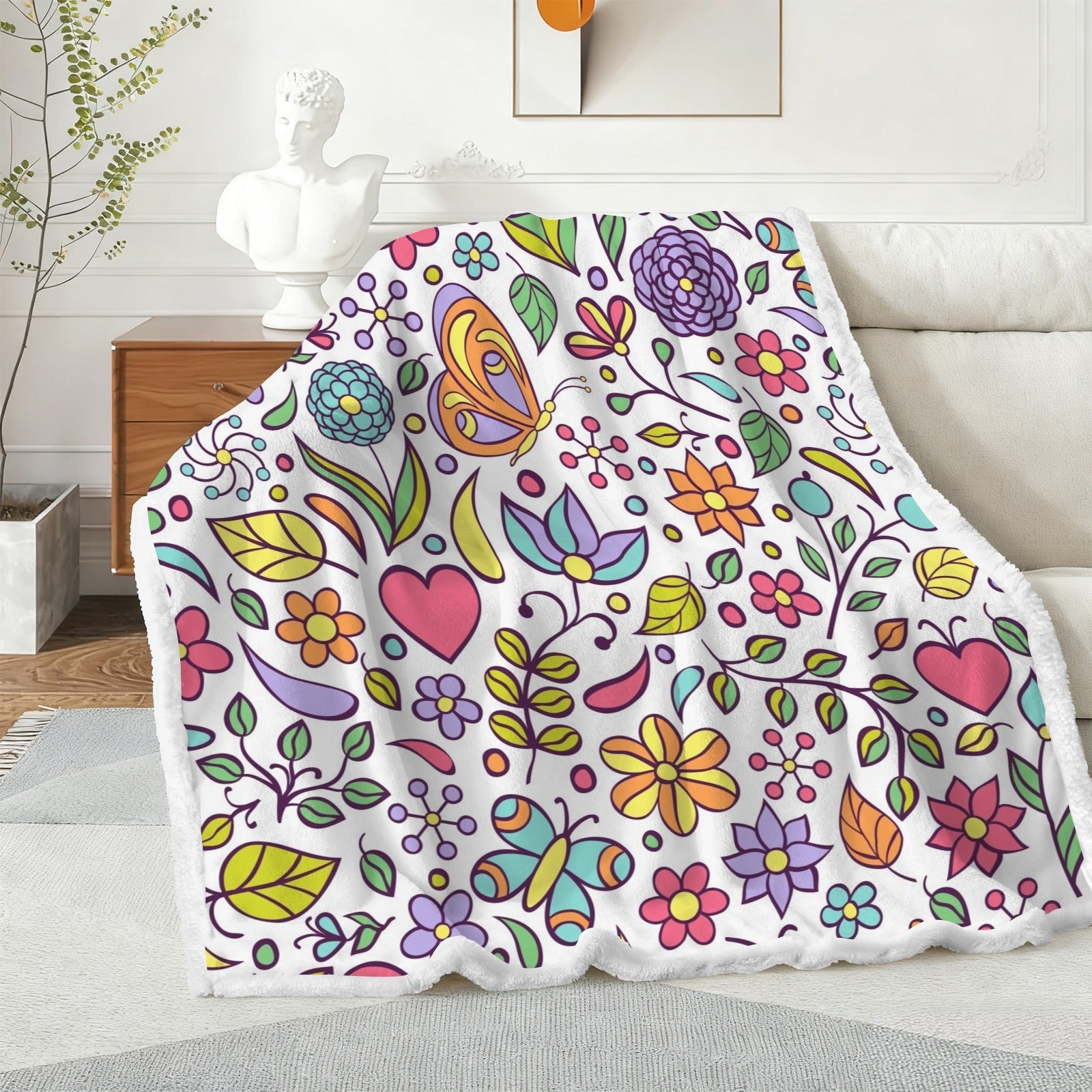 Hippy Butterfly And Flowers - Double-Layer Fleece Blanket 51"x59"