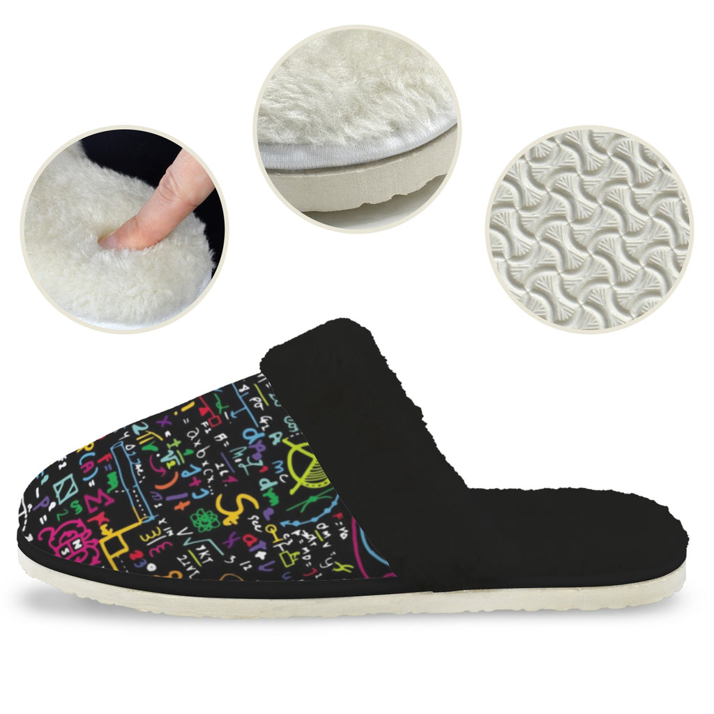 Colourful Maths Formulas Men's Fur Trim Thick-Sole Indoor Slippers Men's Fur Trimmed Slippers Maths Printed Offshore