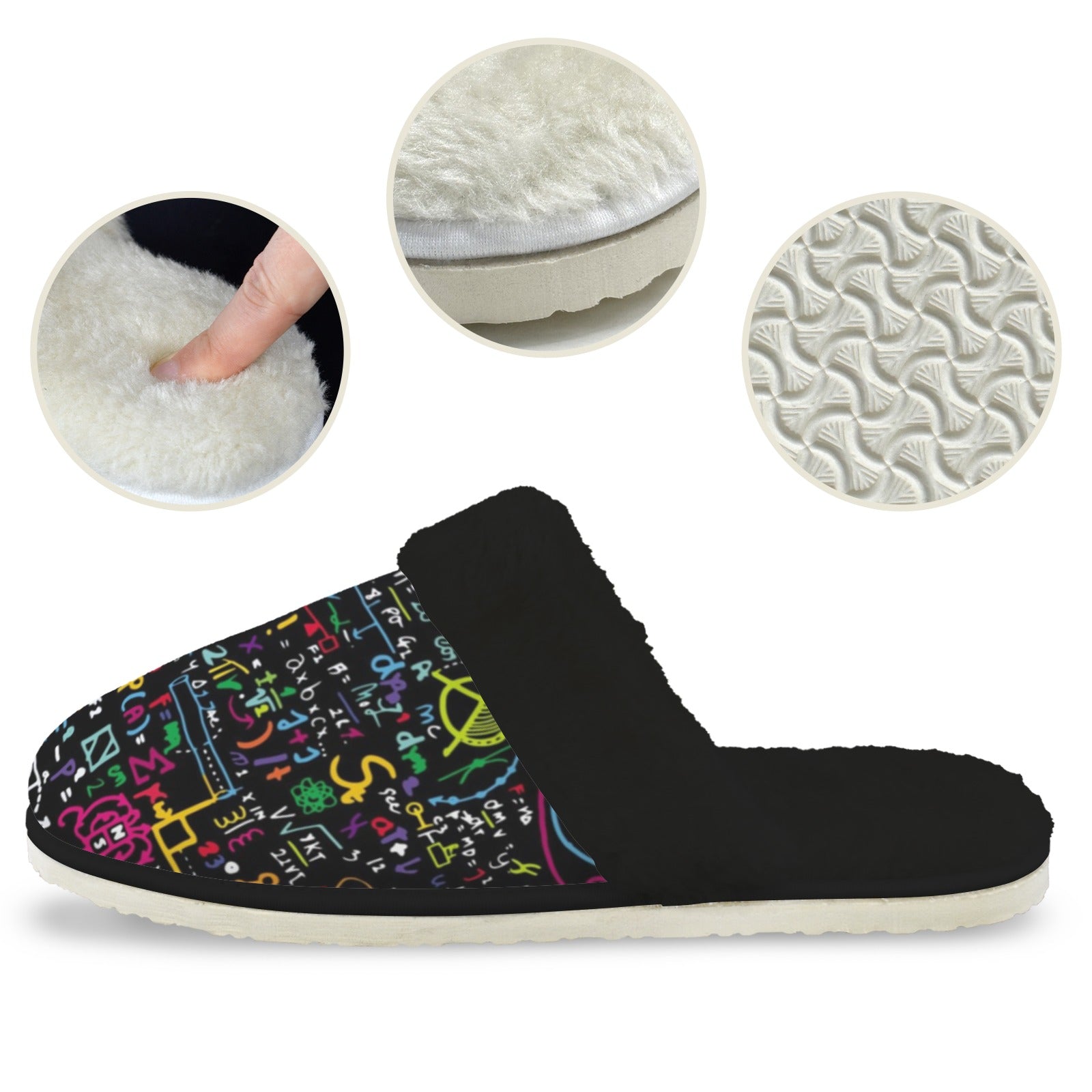 Colourful Maths Formulas Men's Fur Trim Thick-Sole Indoor Slippers Men's Fur Trimmed Slippers Maths Printed Offshore