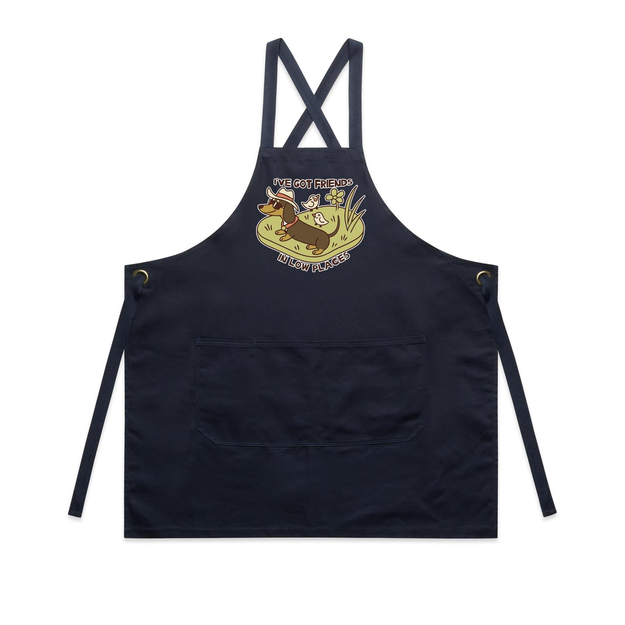 Dachshund, I've Got Friends In Low Places AS Colour Carrie Apron Navy One Size Apron animal Printed In Australia
