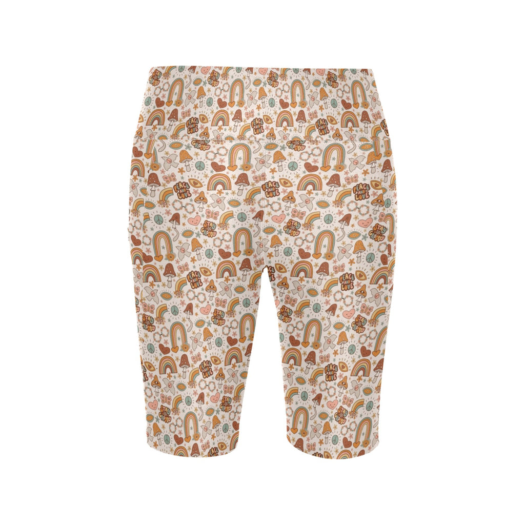 Peace And Love Women's Bike Shorts With Side Pockets