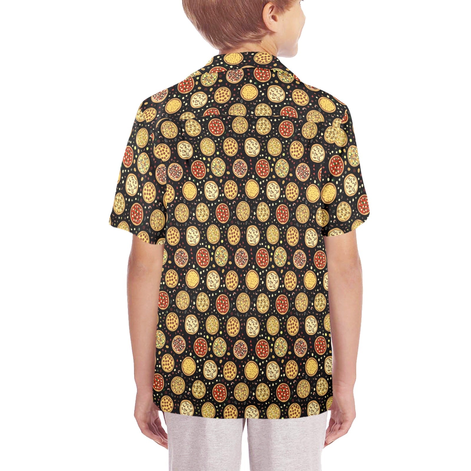 Round Pizzas On Black Senior Kids Hawaiian Shirt