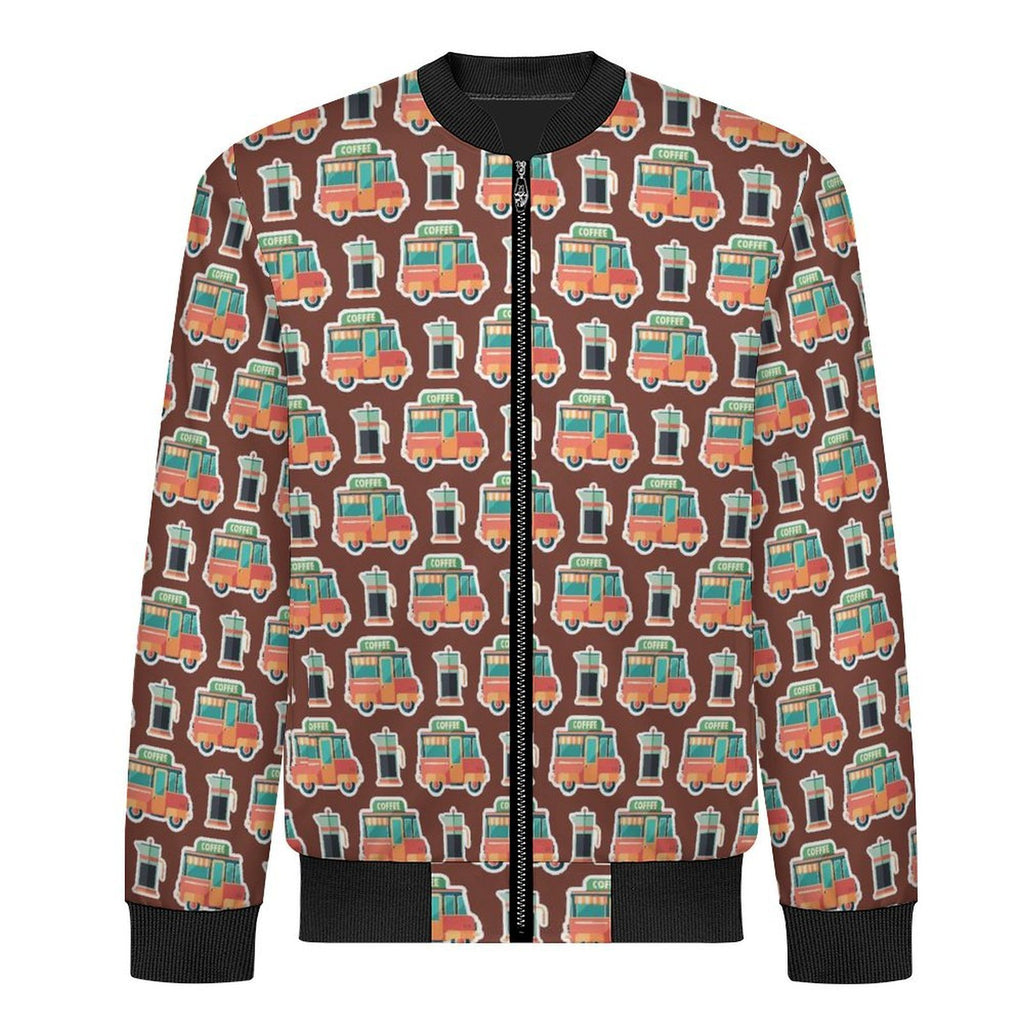 Coffee Van Men's Casual Zip‑Up Bomber Jacket