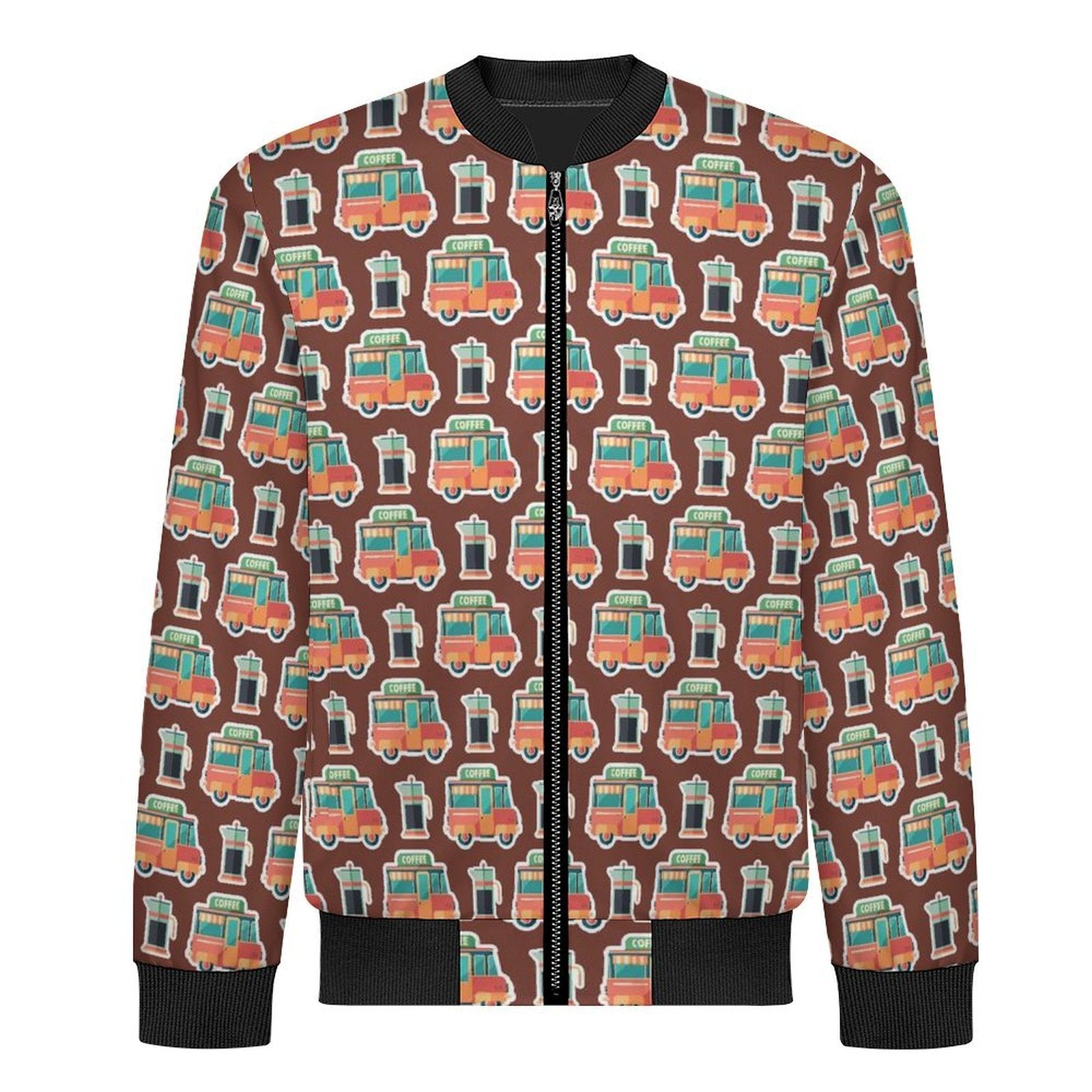Coffee Van Men's Casual Zip‑Up Bomber Jacket