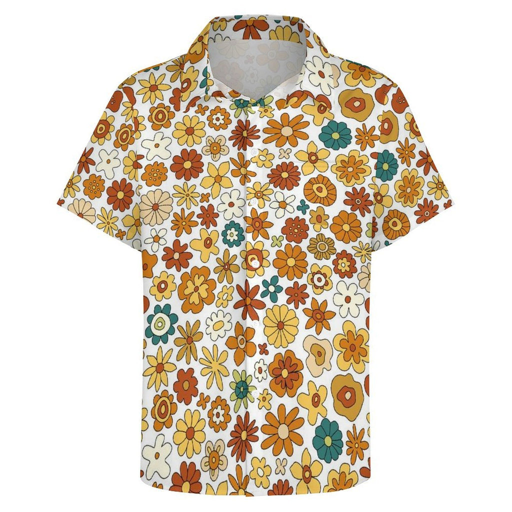 70's Style Floral Women's Short-Sleeve Button Up Shirt