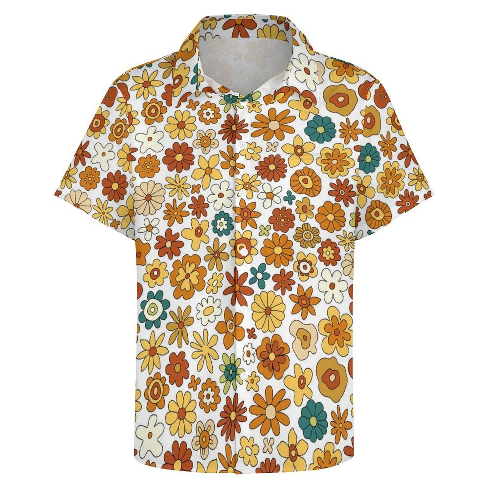 70's Style Floral Women's Short-Sleeve Button Up Shirt