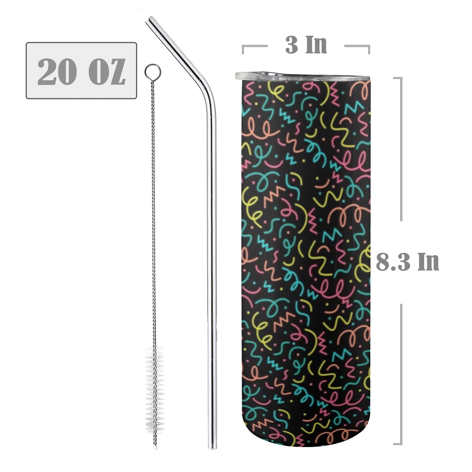 Squiggle Time - 20oz Tall Skinny Tumbler with Lid and Straw