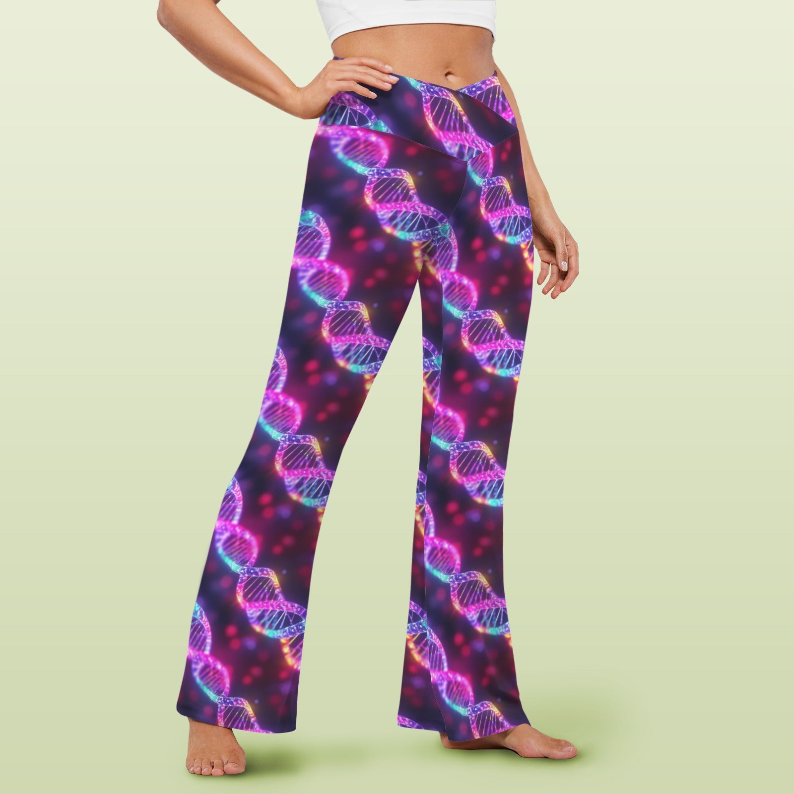 DNA Glow High Waist Crossover Tummy Control Flare Leggings High Waist Flare Leggings Printed Offshore Science