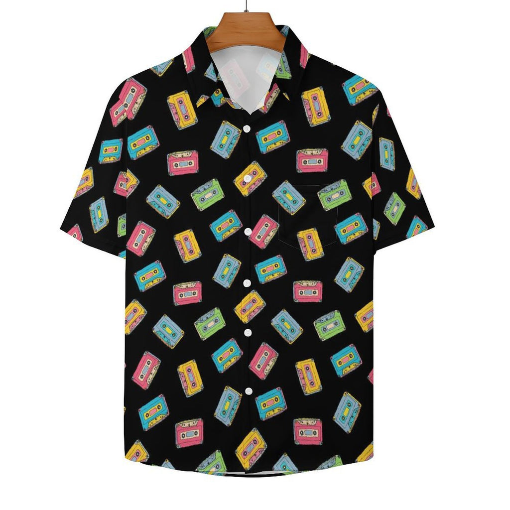 Colourful Cassette Tapes Women's Short-Sleeve Button Up Shirt Women's Short-Sleeve Button Up Shirt Music Printed Offshore Retro