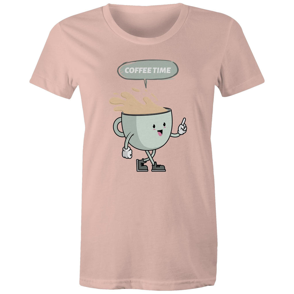 Coffee Time - Womens T-shirt Pale Pink Womens T-shirt Coffee Printed In Australia
