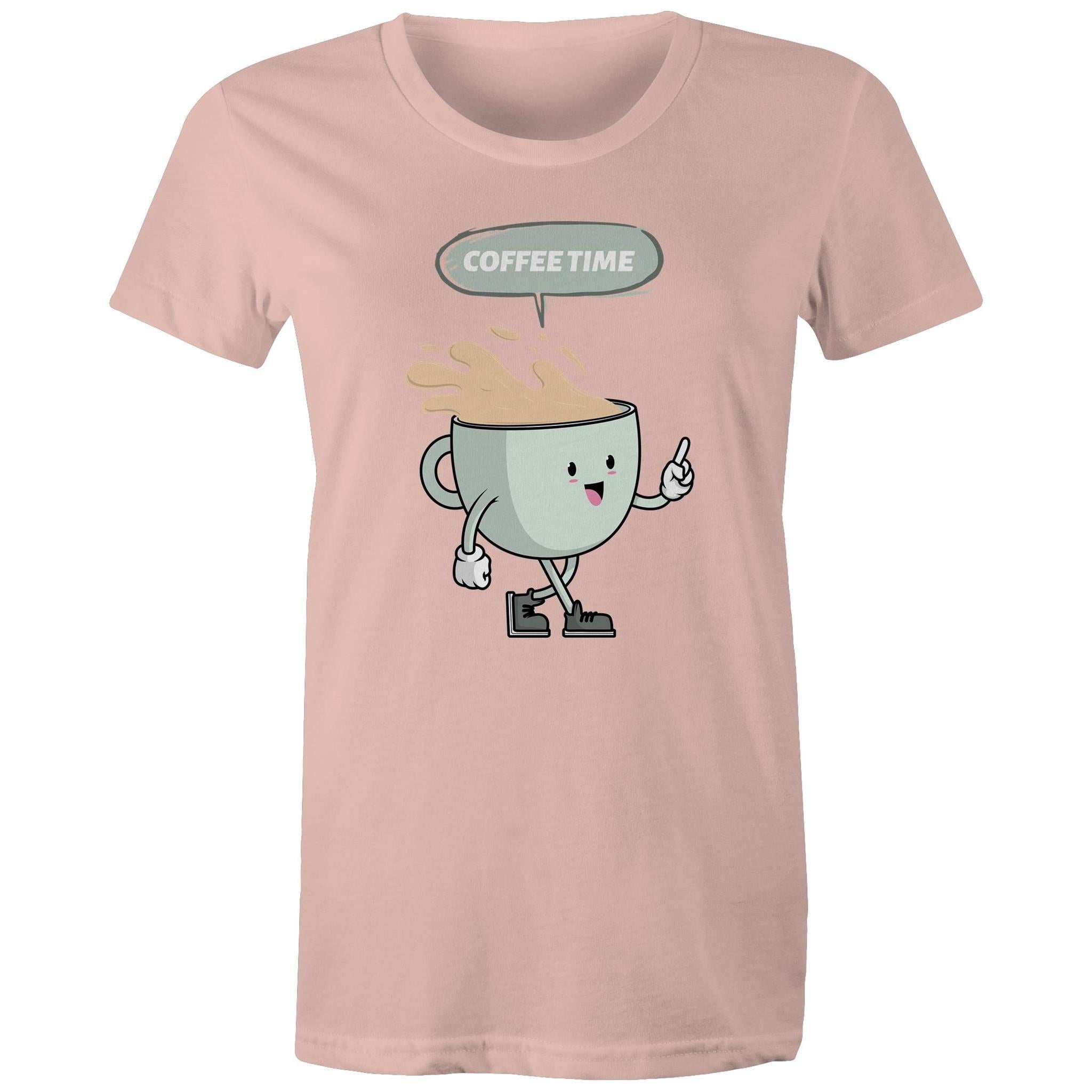 Coffee Time - Womens T-shirt Pale Pink Womens T-shirt Coffee Printed In Australia