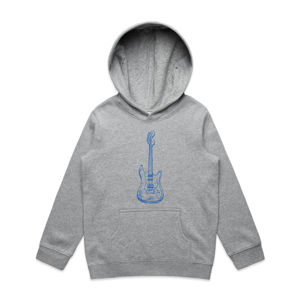 Guitar - Kids Hoodie Grey Marle Kids Hoodie Printed In Australia