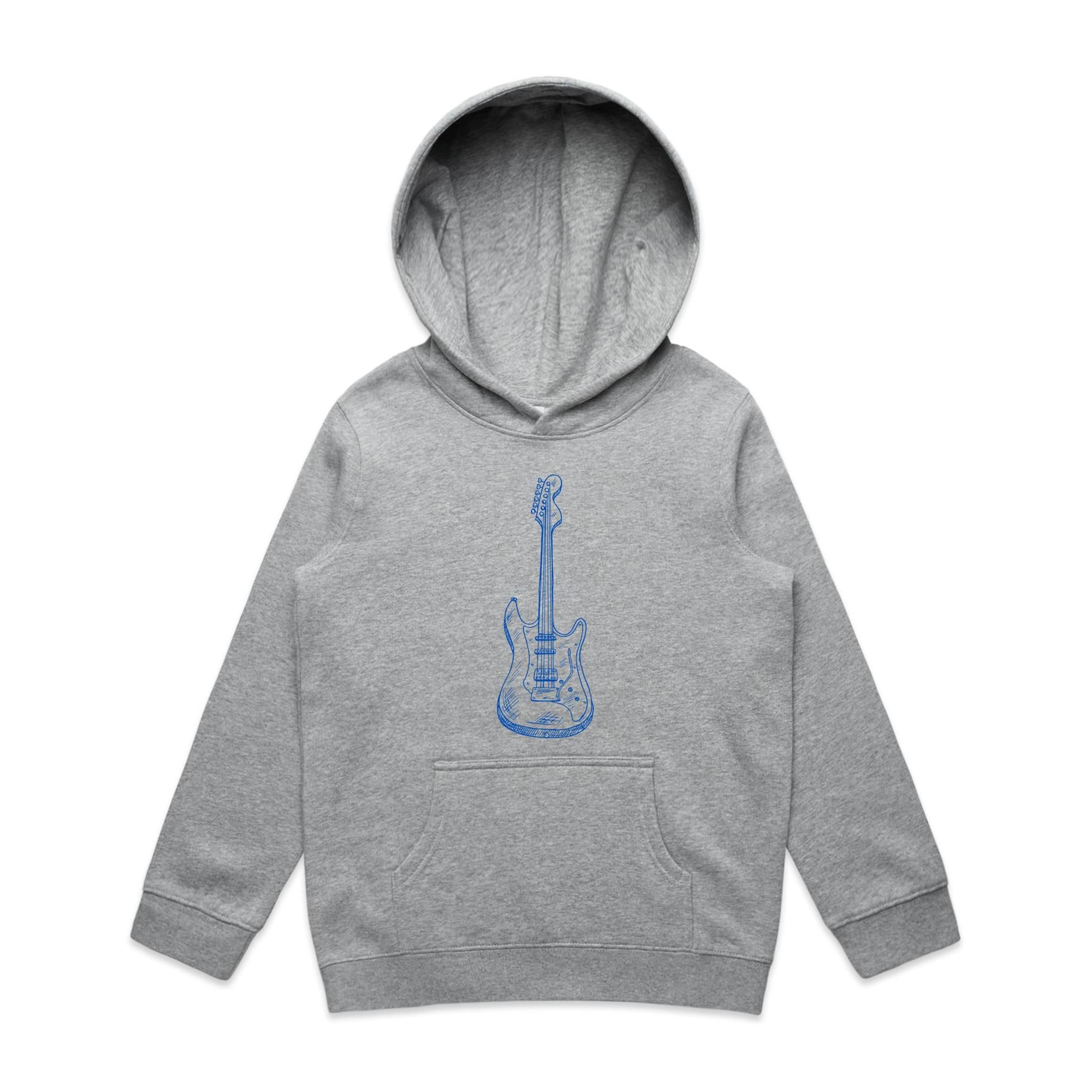 Guitar - Kids Hoodie Grey Marle Kids Hoodie Printed In Australia