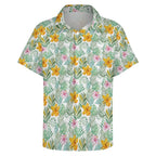 Tropical Flowers And Leaves Women's Collared Pocketless Short Sleeve Shirt