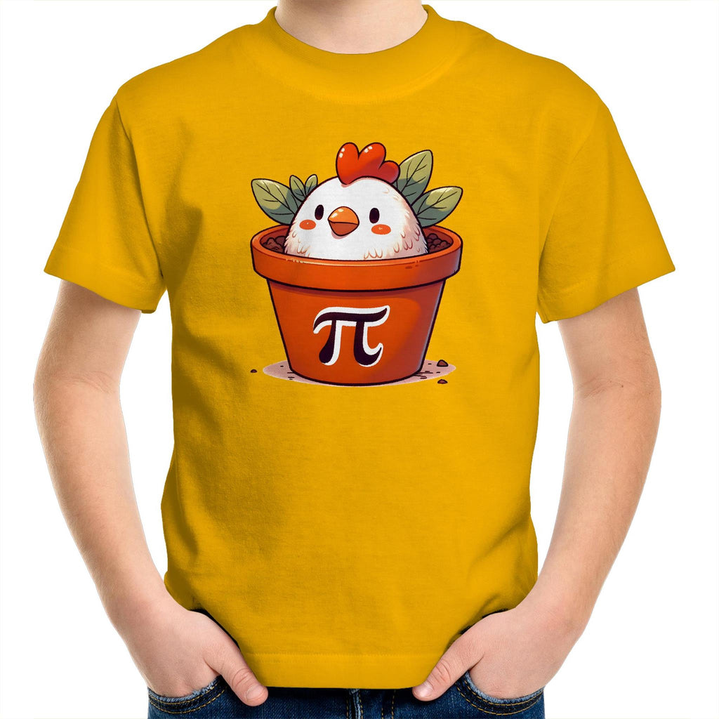 Chicken Pot Pi - Kids Youth T-Shirt Gold Kids Youth T-shirt animal Maths Printed In Australia