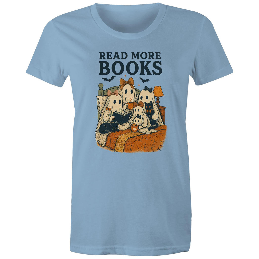 Read More Books, Halloween Ghosts - Womens T-shirt Carolina Blue Womens T-shirt Halloween Printed In Australia Reading