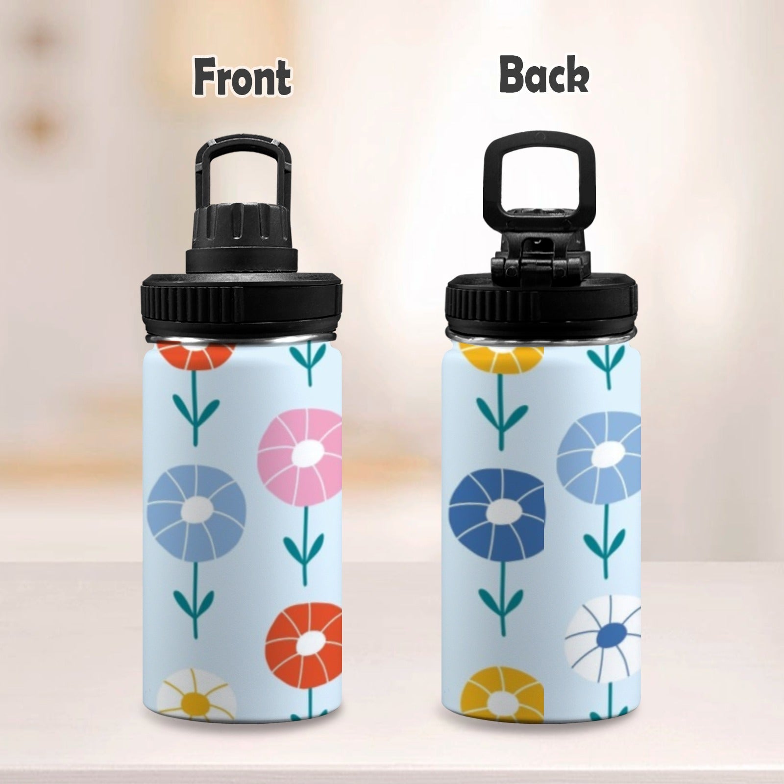 Abstract Cute Flowers Kids Water Bottle with Chug Lid (12 oz) Kids Water Bottle with Chug Lid Plants Printed Offshore